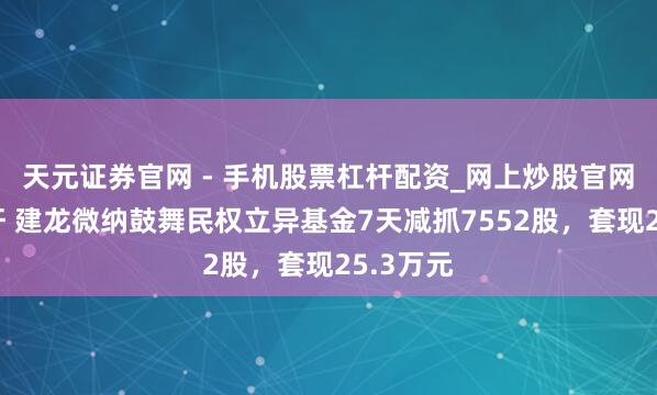 天元证券官网 - 手机股票杠杆配资_网上炒股官网配资杠杆 建龙微纳鼓舞民权立异基金7天减抓7552股，套现25.3万元