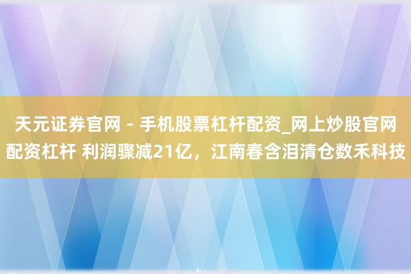 天元证券官网 - 手机股票杠杆配资_网上炒股官网配资杠杆 利润骤减21亿，江南春含泪清仓数禾科技
