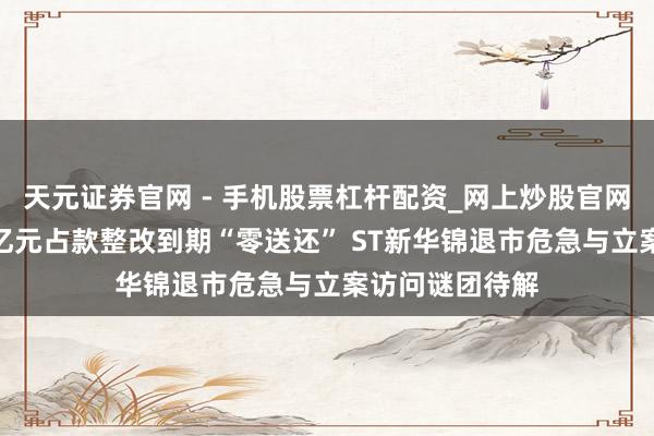 天元证券官网 - 手机股票杠杆配资_网上炒股官网配资杠杆 超4亿元占款整改到期“零送还” ST新华锦退市危急与立案访问谜团待解