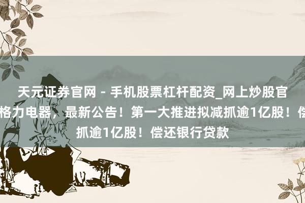 天元证券官网 - 手机股票杠杆配资_网上炒股官网配资杠杆 格力电器，最新公告！第一大推进拟减抓逾1亿股！偿还银行贷款