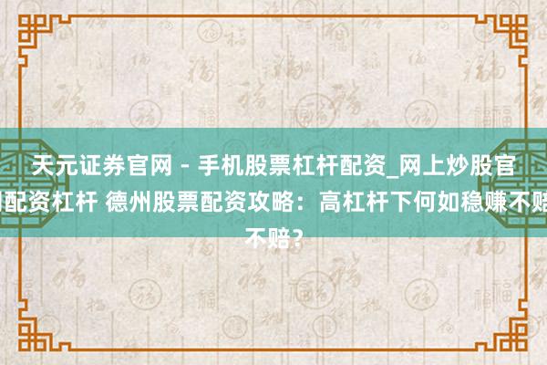 天元证券官网 - 手机股票杠杆配资_网上炒股官网配资杠杆 德州股票配资攻略：高杠杆下何如稳赚不赔？