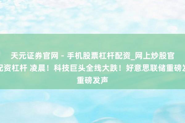 天元证券官网 - 手机股票杠杆配资_网上炒股官网配资杠杆 凌晨！科技巨头全线大跌！好意思联储重磅发声