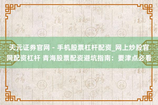 天元证券官网 - 手机股票杠杆配资_网上炒股官网配资杠杆 青海股票配资避坑指南：要津点必看