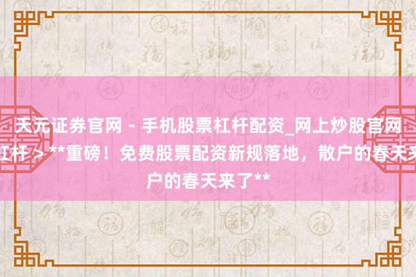 天元证券官网 - 手机股票杠杆配资_网上炒股官网配资杠杆 > **重磅！免费股票配资新规落地，散户的春天来了**