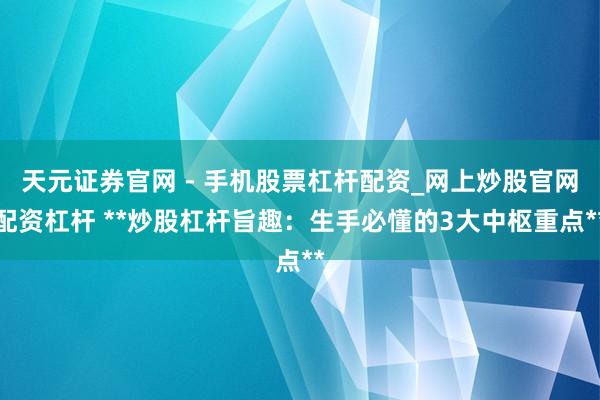 天元证券官网 - 手机股票杠杆配资_网上炒股官网配资杠杆 **炒股杠杆旨趣：生手必懂的3大中枢重点**